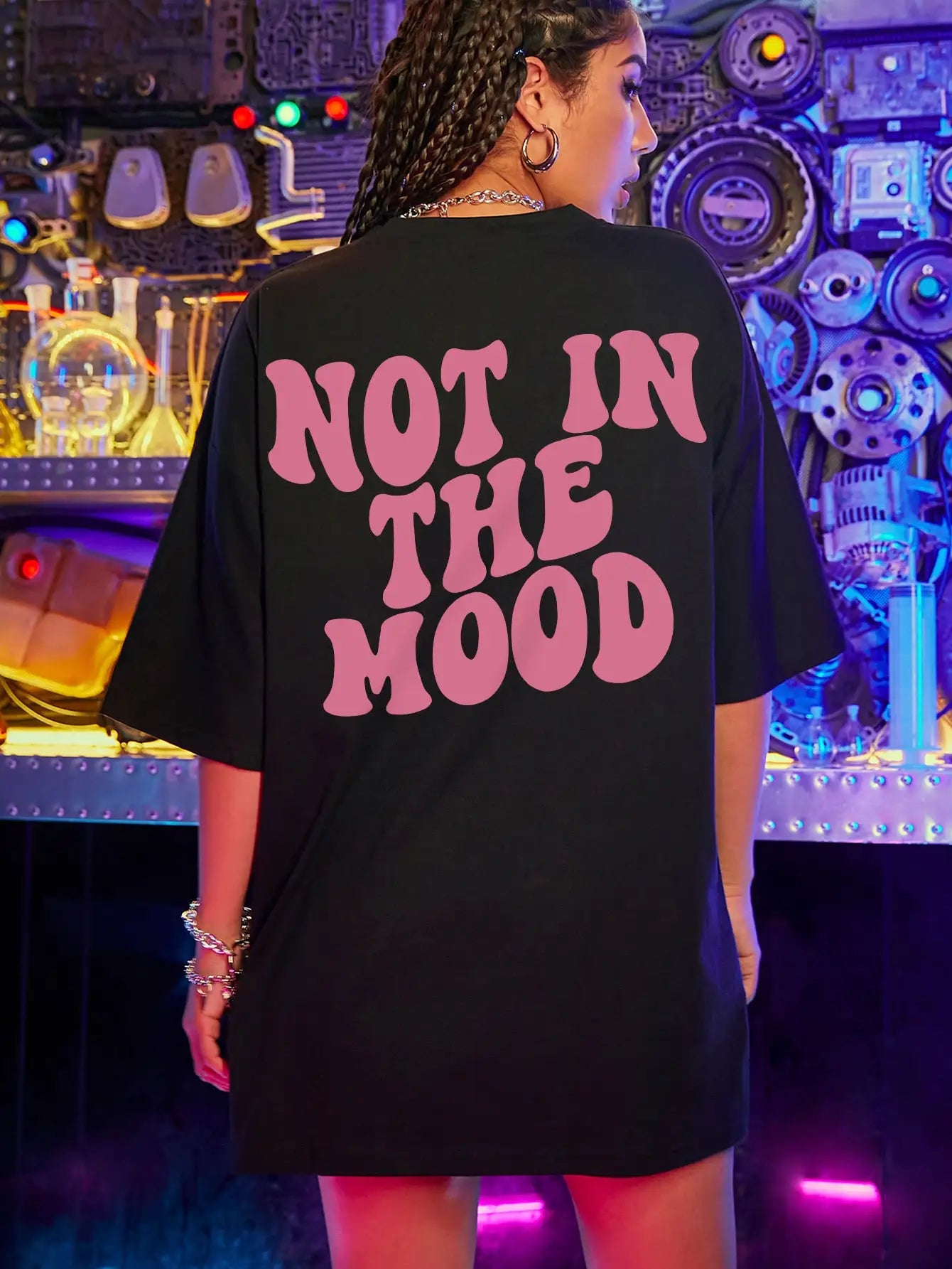 Not In The Mood Pink Letter Print T-Shirts