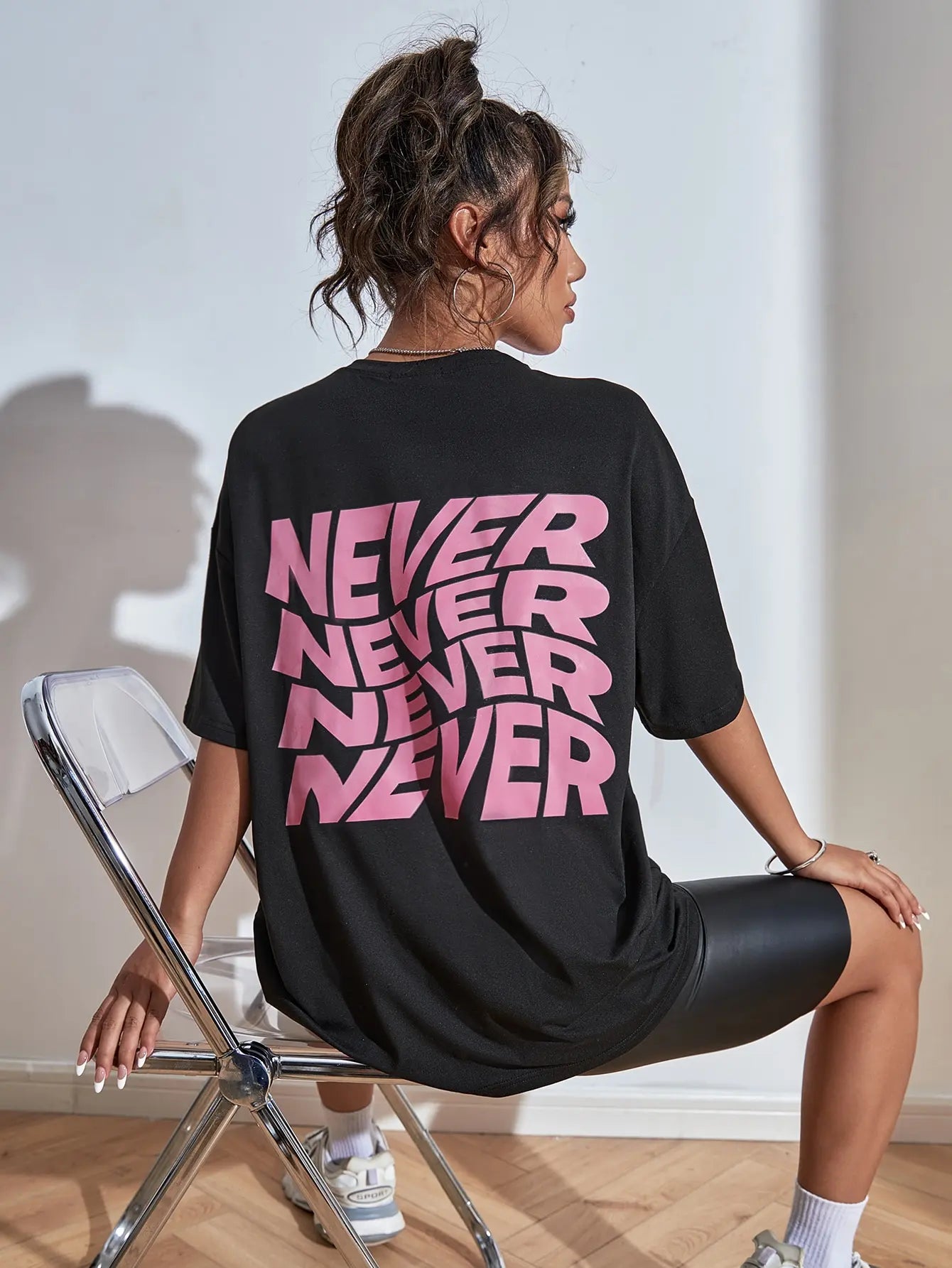 I Said Never Cotton Print Woman Tshirt Oversized Fasion