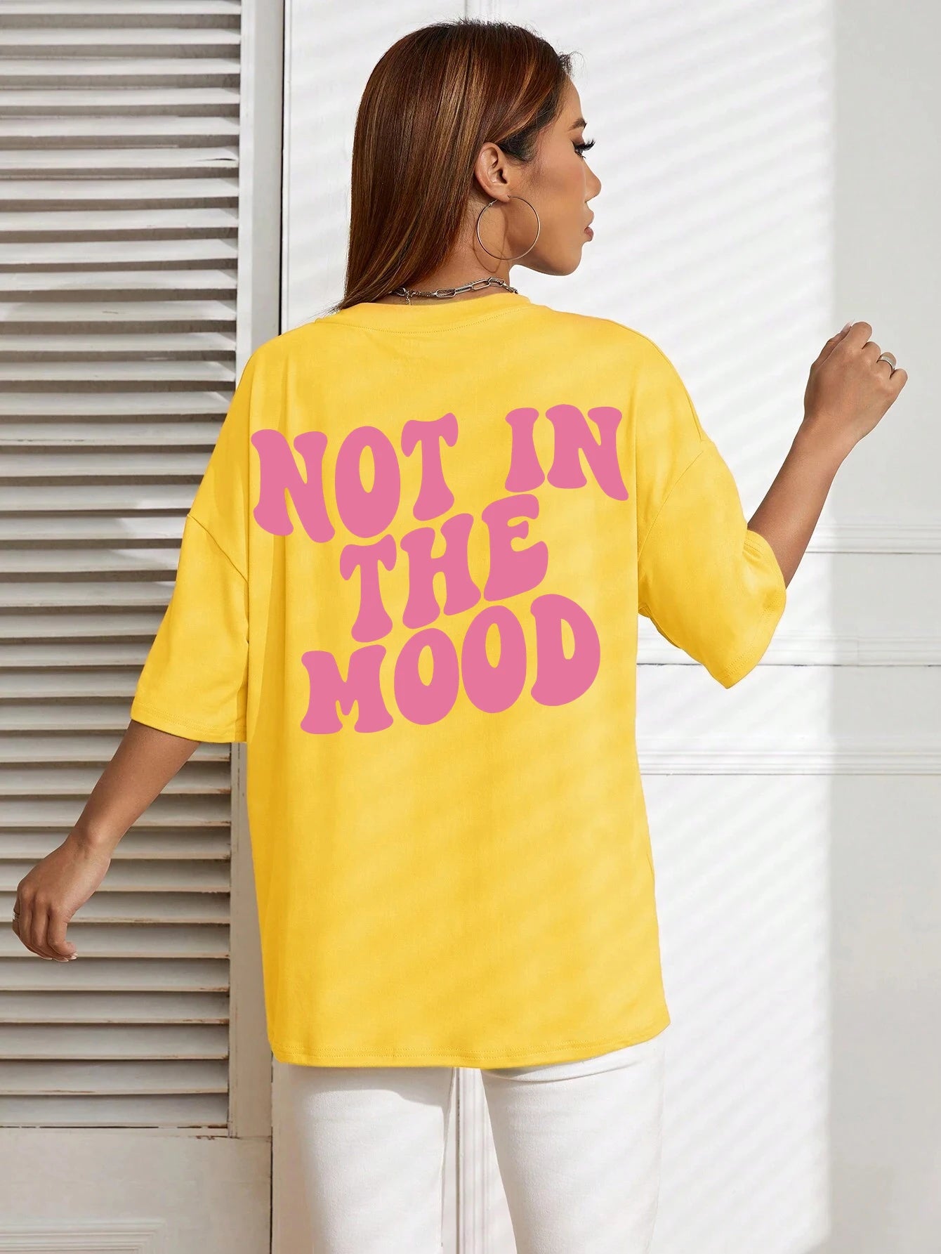 Not In The Mood Pink Letter Print T-Shirts