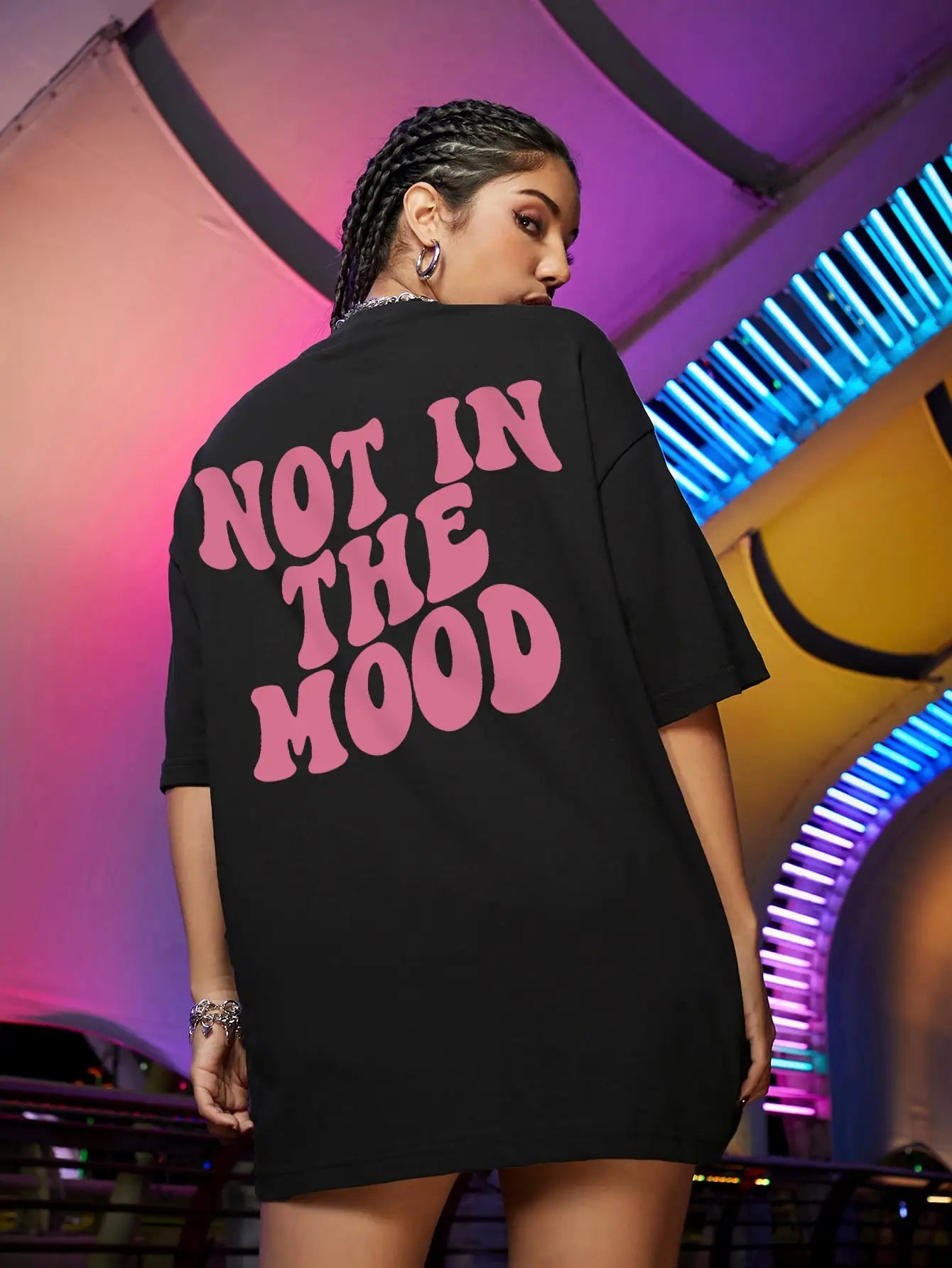 Not In The Mood Pink Letter Print T-Shirts