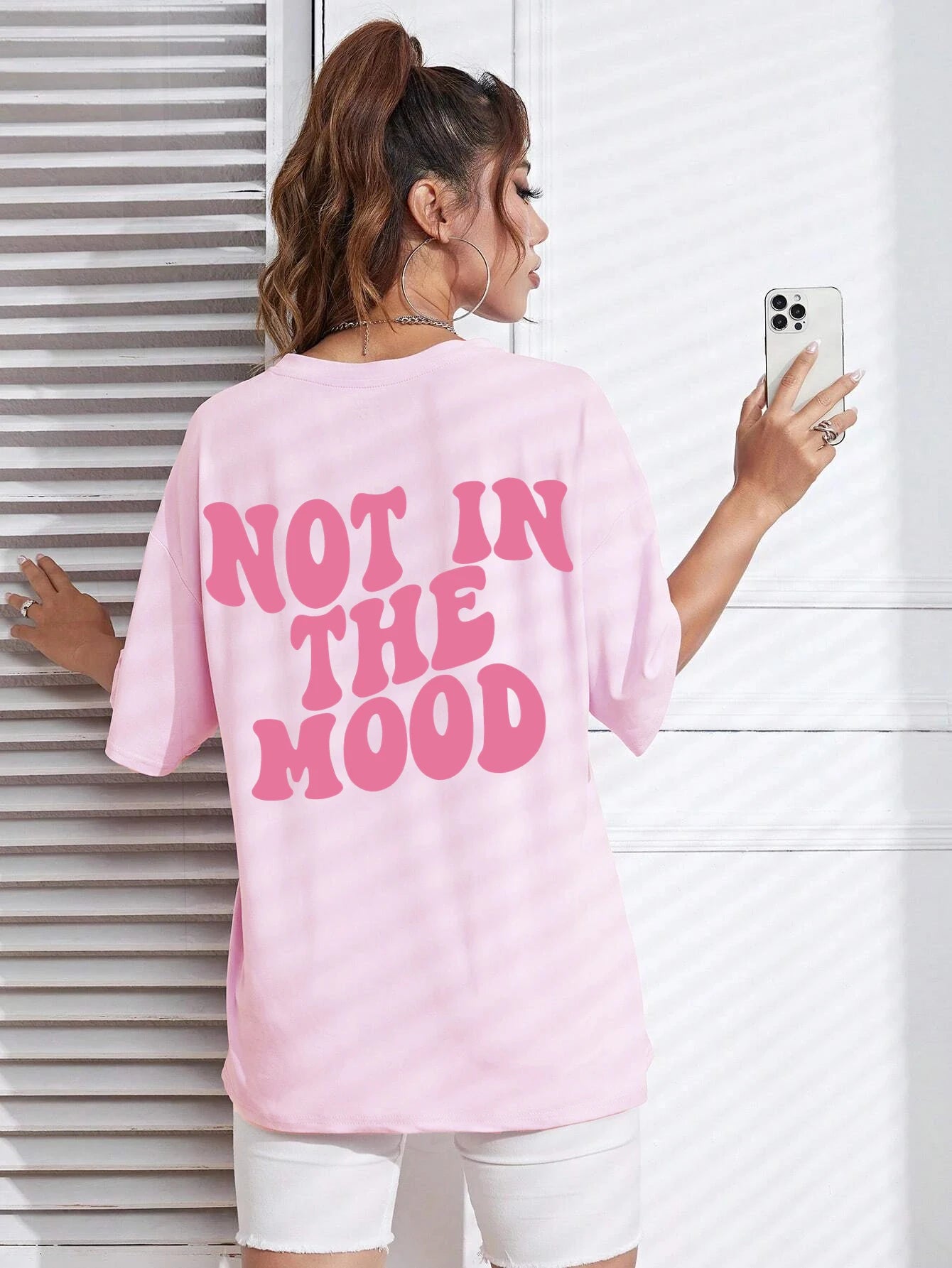 Not In The Mood Pink Letter Print T-Shirts