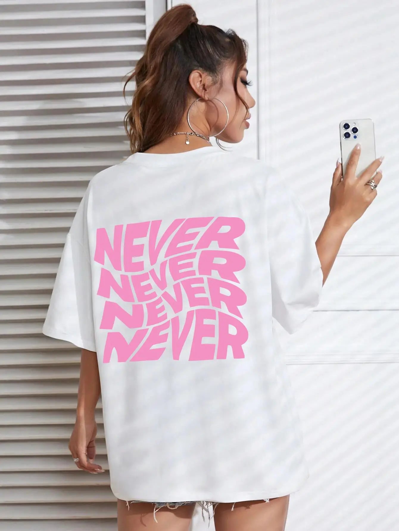 I Said Never Cotton Print Woman Tshirt Oversized Fasion