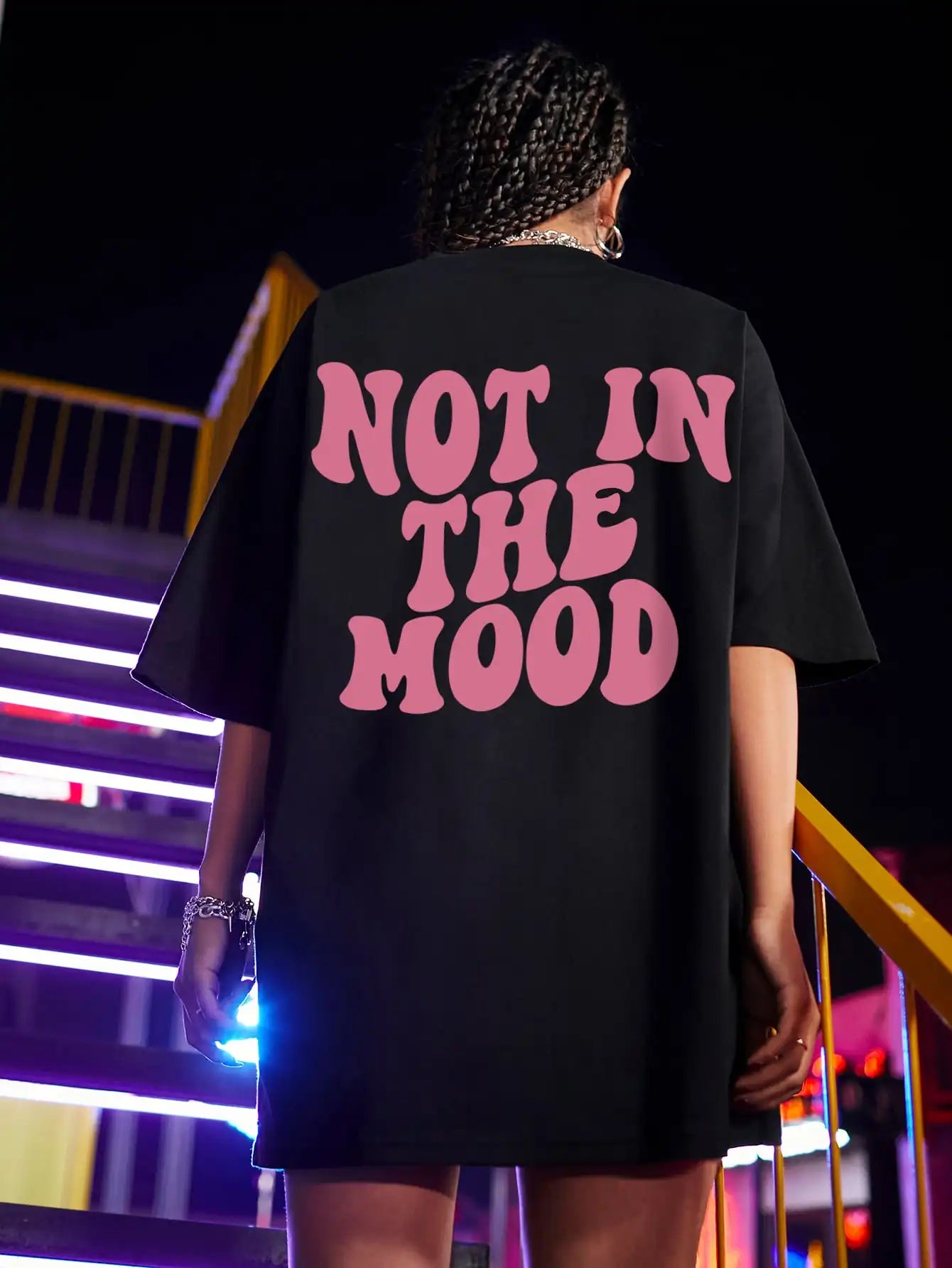 Not In The Mood Pink Letter Print T-Shirts