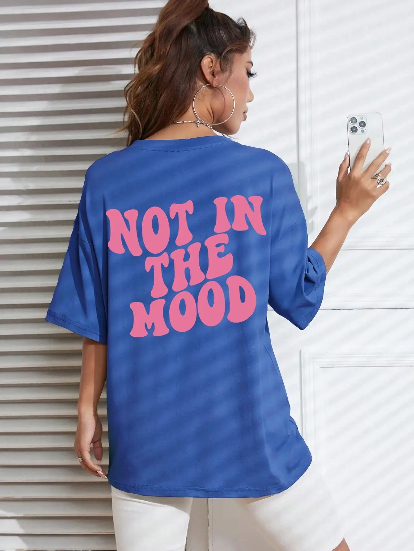 Not In The Mood Pink Letter Print T-Shirts