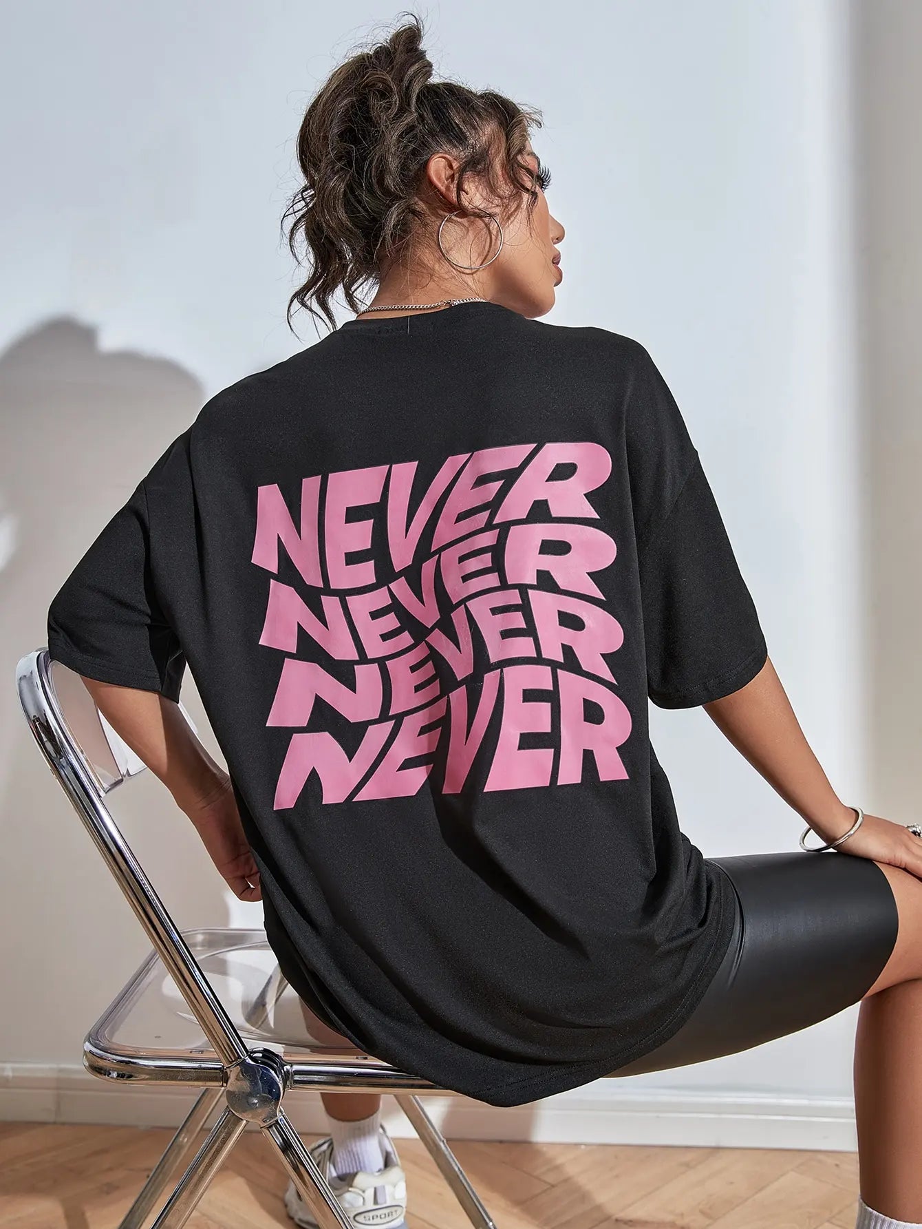 I Said Never Cotton Print Woman Tshirt Oversized Fasion