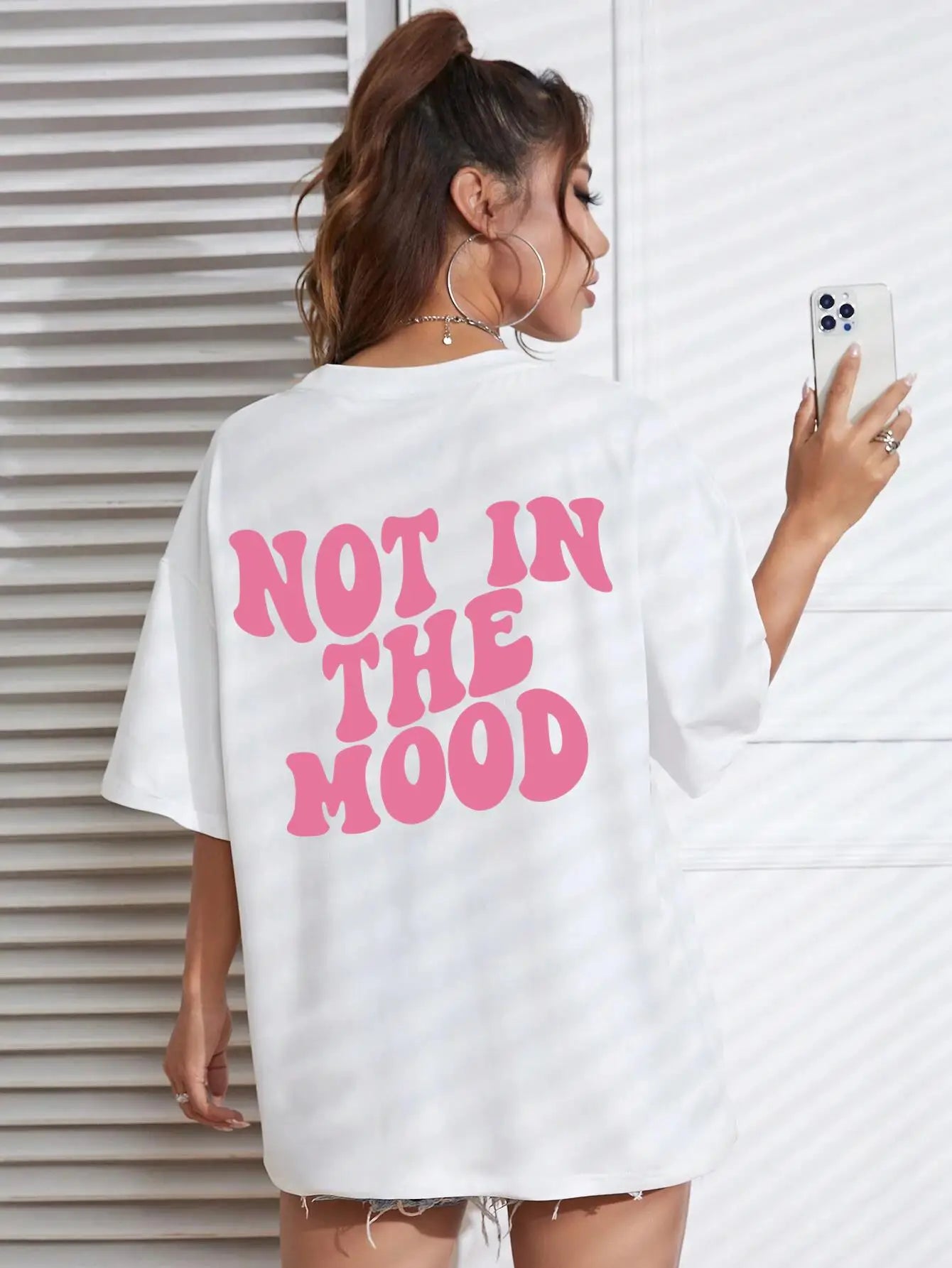 Not In The Mood Pink Letter Print T-Shirts