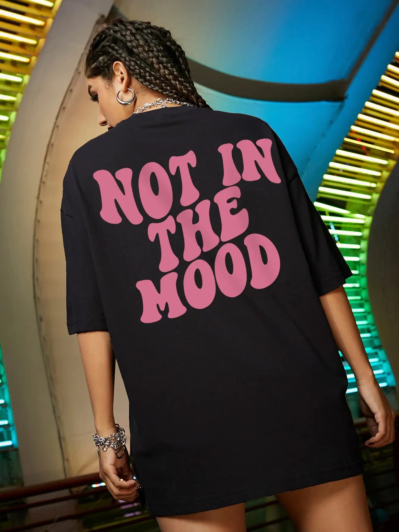 Not In The Mood Pink Letter Print T-Shirts