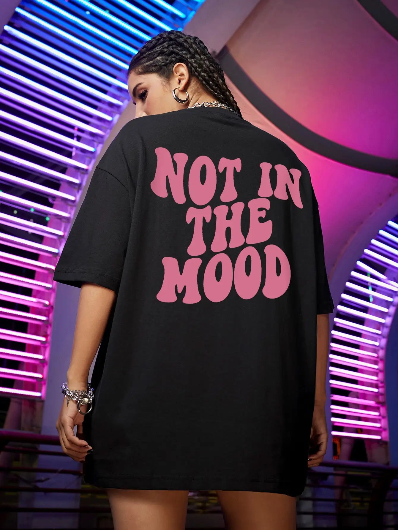 Not In The Mood Pink Letter Print T-Shirts