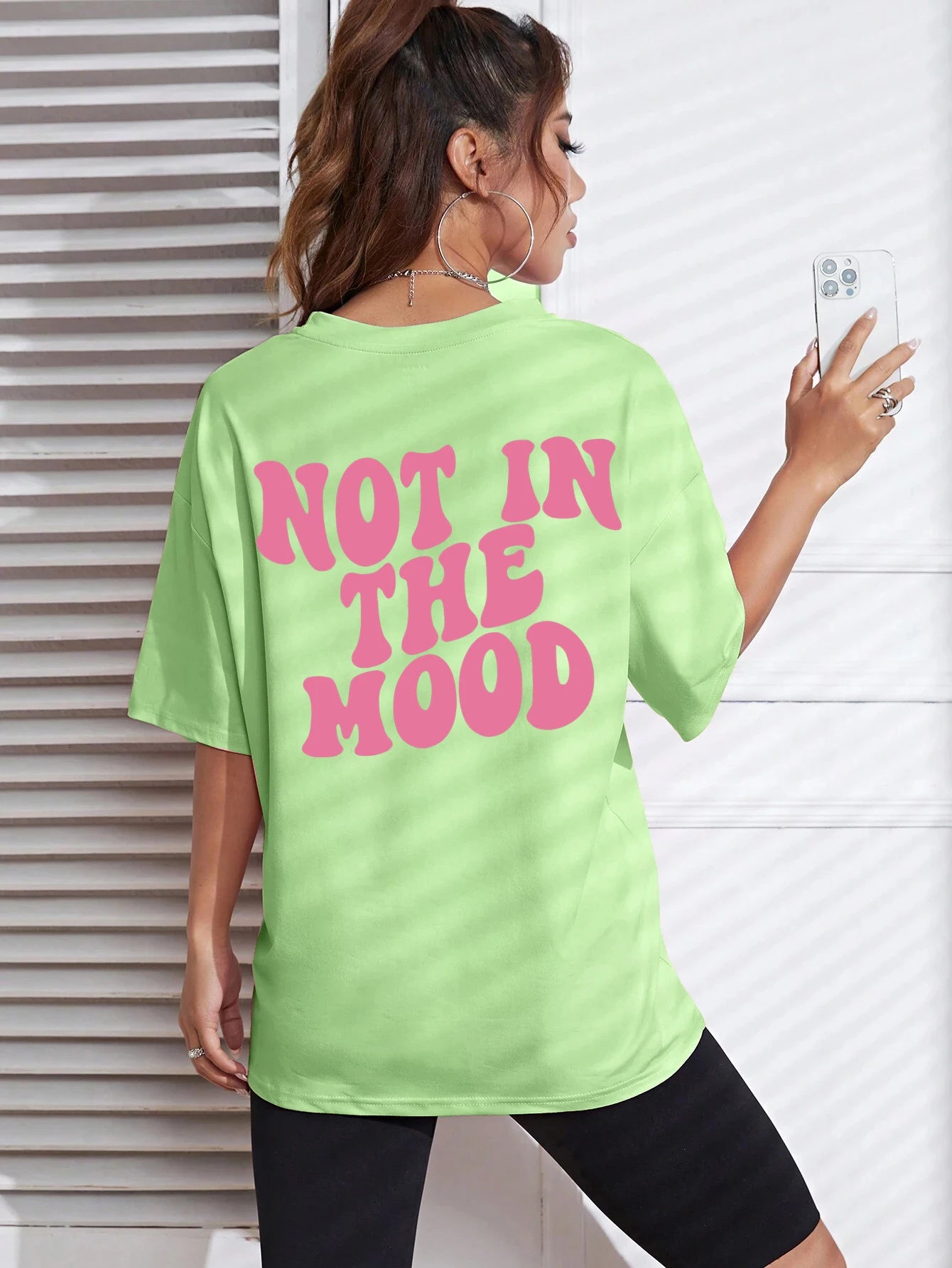 Not In The Mood Pink Letter Print T-Shirts