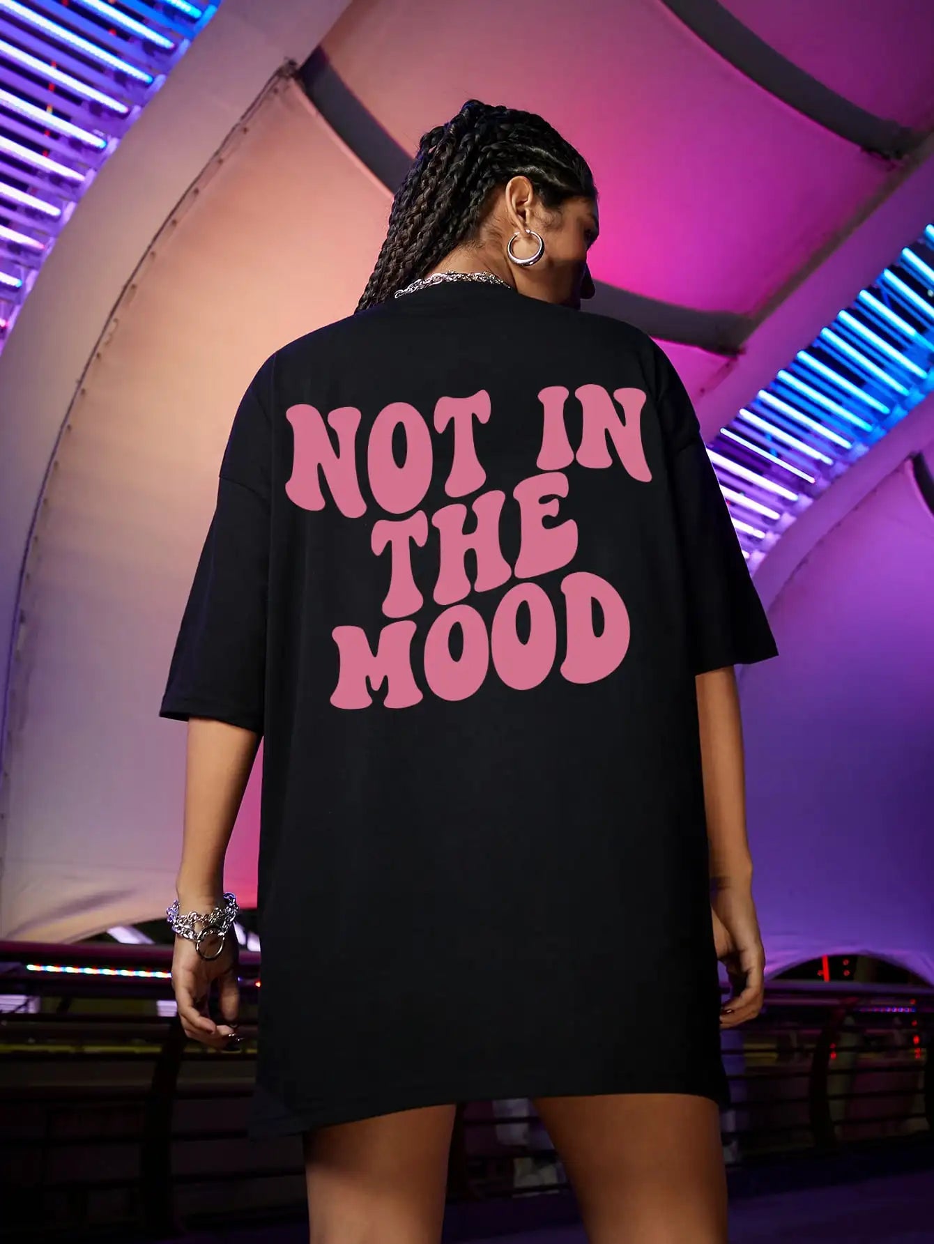 Not In The Mood Pink Letter Print T-Shirts